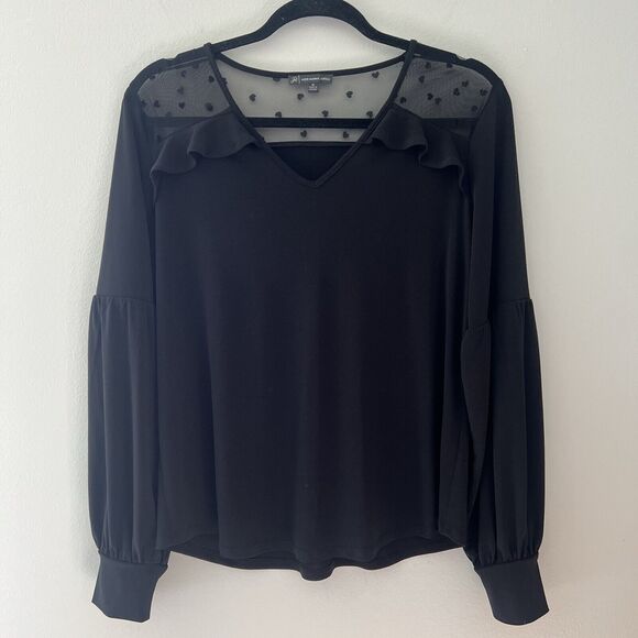 Adrianna Papell Tops - Adrianna Papell Shirt Womens Medium‎ Black Heart Mesh Ruffle Yoke Top Blouse